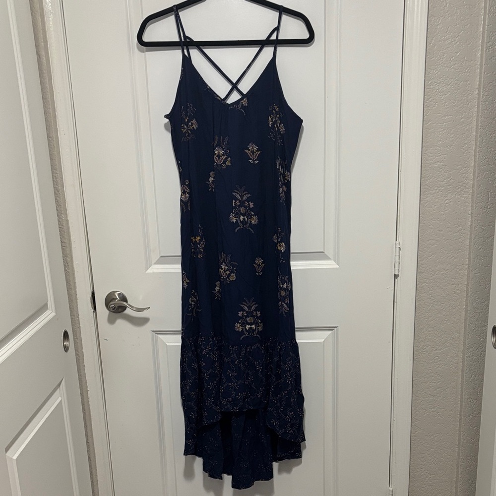 Chic Floral High Low Dress in Navy